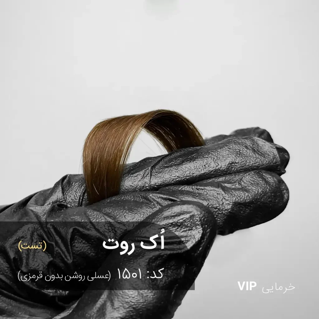 رنگ مو اُک روت (عسلی روشن بدون قرمزی) روی موی مشکی طبیعی