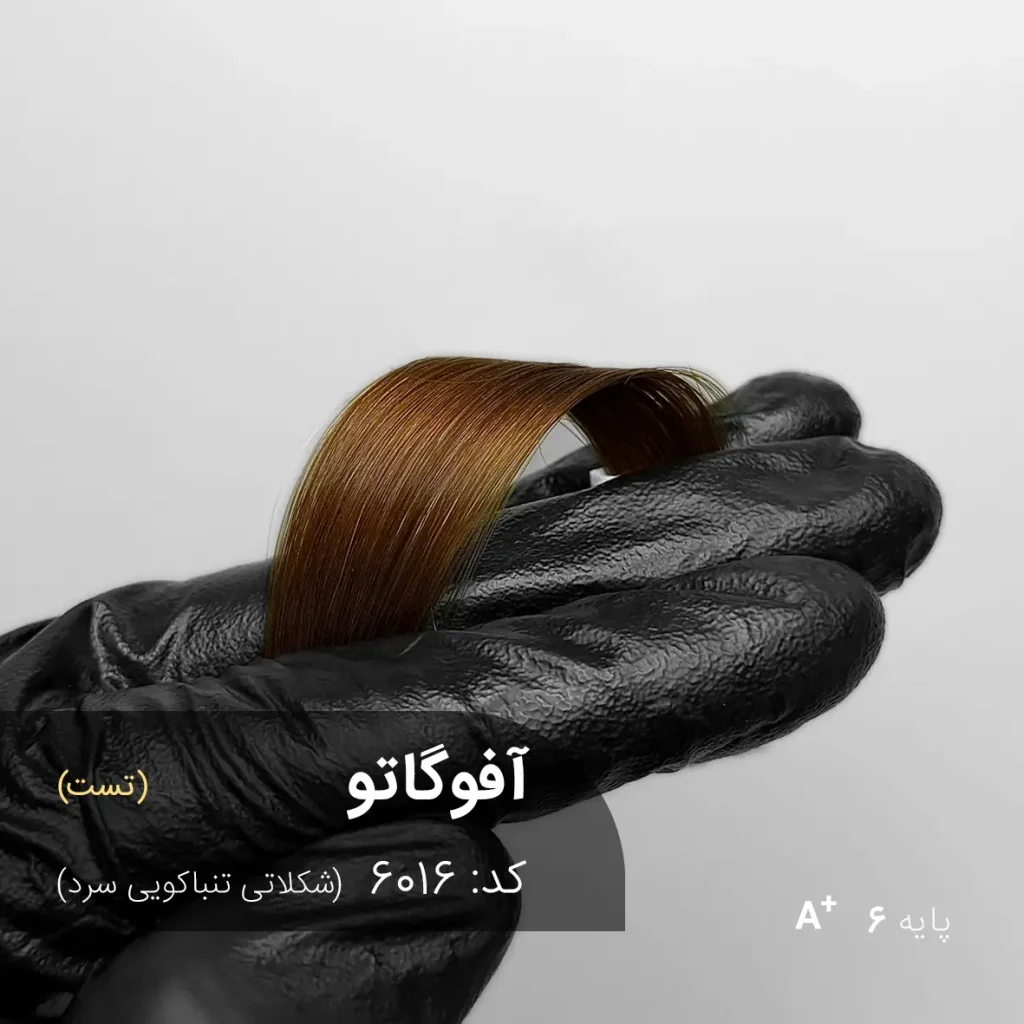 نتیجه نهایی ترکیب رنگ موی آفوگاتو (شکلاتی تنباکویی سرد) با ظاهر مات و یکدست روی موی دکلره شده.