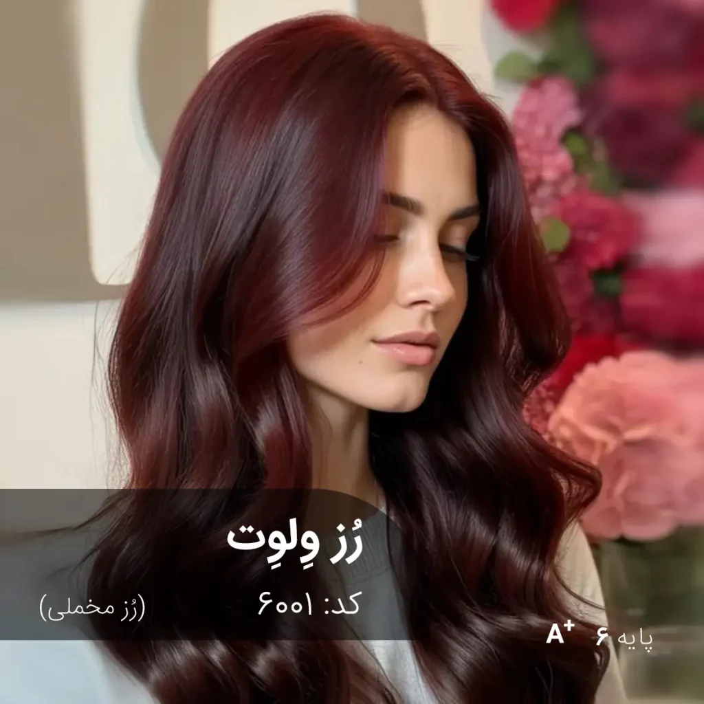 رنگ موی رُز وِلوِت (رُز مخملی) با تناژ رُز عمیق و مخملی روی پایه دکلره 6