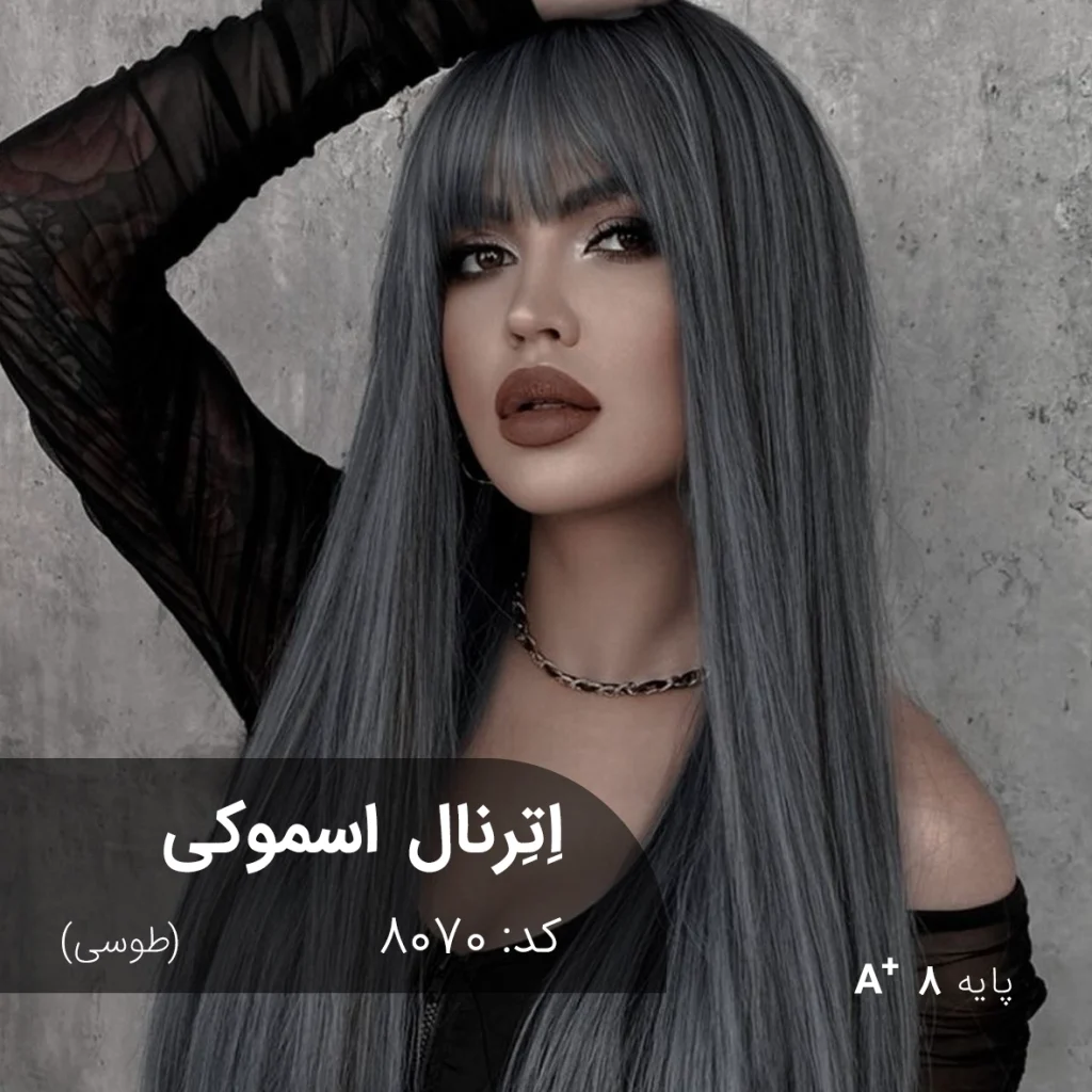 نمونه رنگ موی ترکیب رنگ اترنال اسموکی (طوسی) با جلوه‌ای مدرن و شیک بر روی پایه دکلره 8