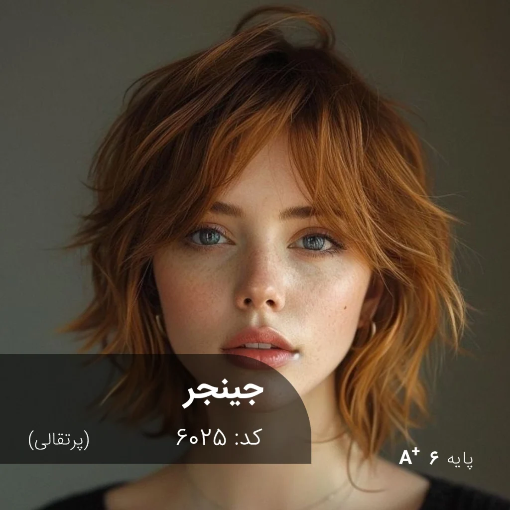 تصویر ترکیب رنگ جینجر (پرتقالی) با تناژ گرم و شفاف روی مو با پایه دکلره 6