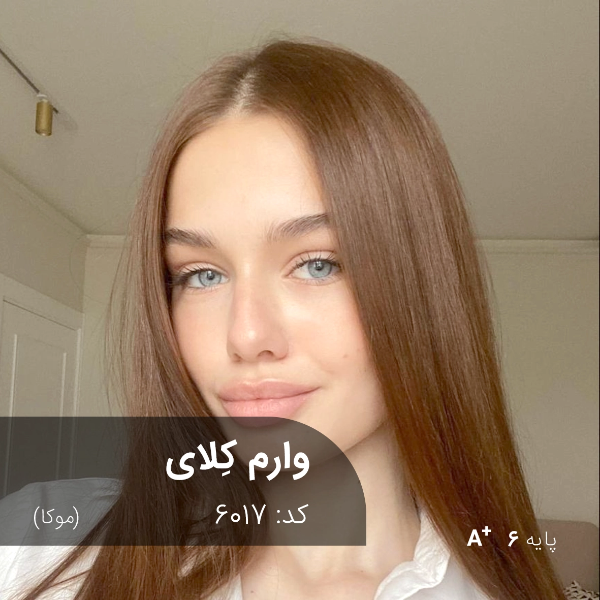 ترکیب رنگ وارم کلای (موکا) کد 6017 نمونه رنگ موی ترکیب رنگ وارم کلای (موکا) با درخشش گرم و یکدست روی پایه دکلره 6