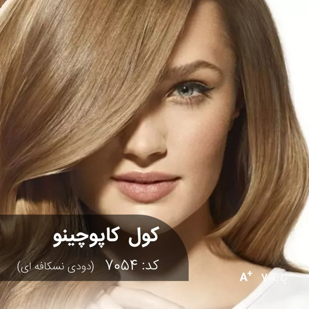 نمونه رنگ موی ترکیب رنگ کول کاپوچینو (دودی نسکافه ای) با تناژ دودی ملایم و نسکافه ای گرم بر روی پایه دکلره 7
