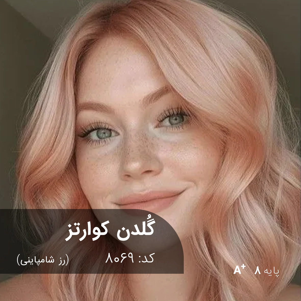 ترکیب رنگ گلدن کوارتز (رز شامپاینی) کد 8069 ترکیب رنگ گلدن کوارتز (رز شامپاینی) بر پایه دکلره 8 با جلوه لوکس و درخشان
